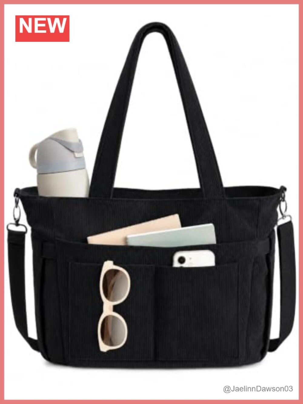 Corduroy Tote Bag for Women Large 17 Pocket Teacher Work Shoulder Bag